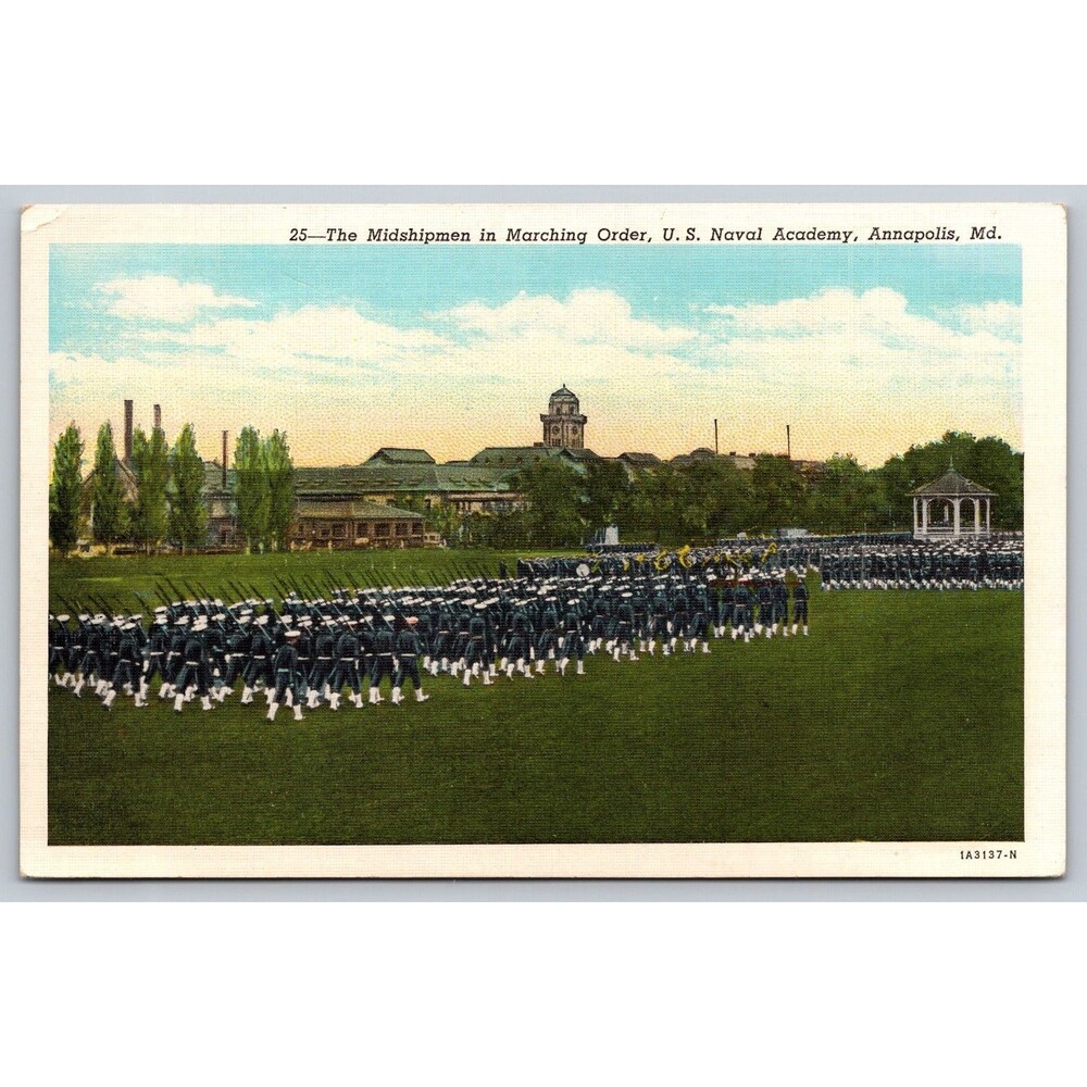 Vtg US Naval Academy Linen Postcard Midshipmen Worden Field Annapolis MD 1931
